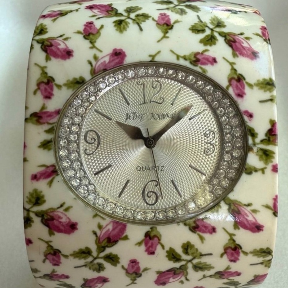 Betsey Johnson Pink and Green Floral Bangle Watch